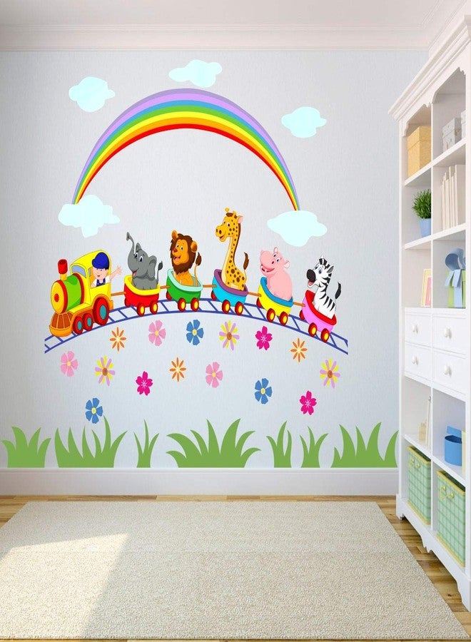 VCREATE DECOR Animals with Train Wall Sticker & Decal (PVC Vinyl,Size- 58 Cm X 56 Cm) - Image 1